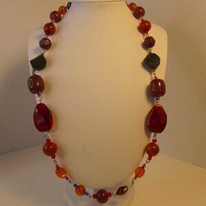KR Signed Necklace Multi Color Beads on Silver Tone - Jewel Tones